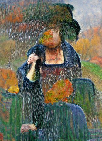 Woman Crying in Autumn Rain, Impressionistic Digital Art