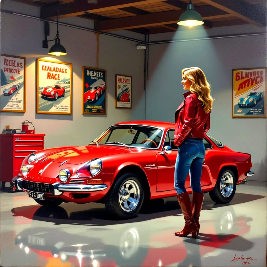 1972 Alpine A110 Showcased in Vintage Garage Painting
