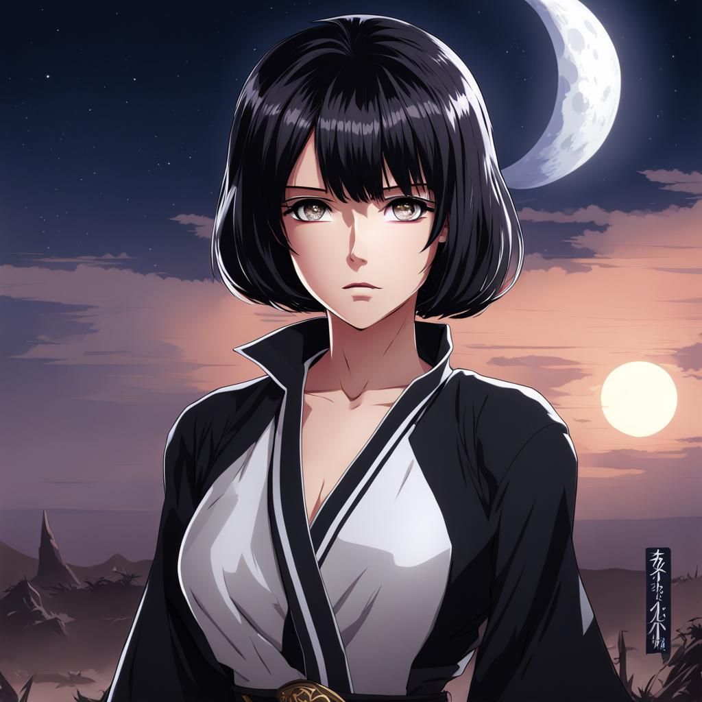 Anime Style Woman with Moon Hairpin