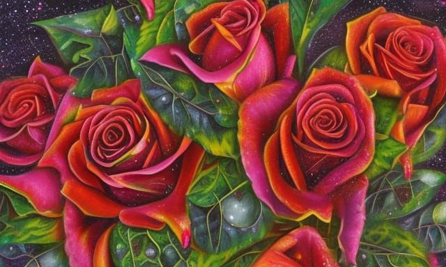 Dragon Rose Street Art in Solar Steamcore Style