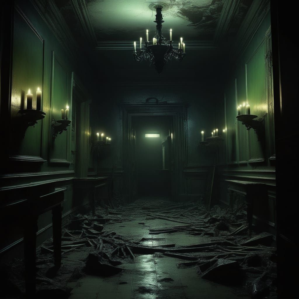 Atmospheric Horror Concept Art in a Haunting, Abandoned Sett...