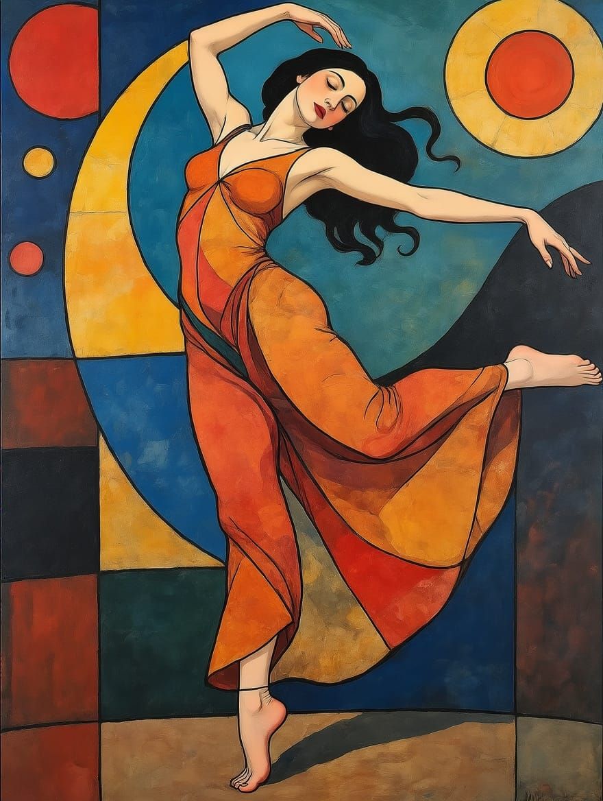 Sensual Expressionist Goddess in Vibrant Acrylic, Cubist Ins...