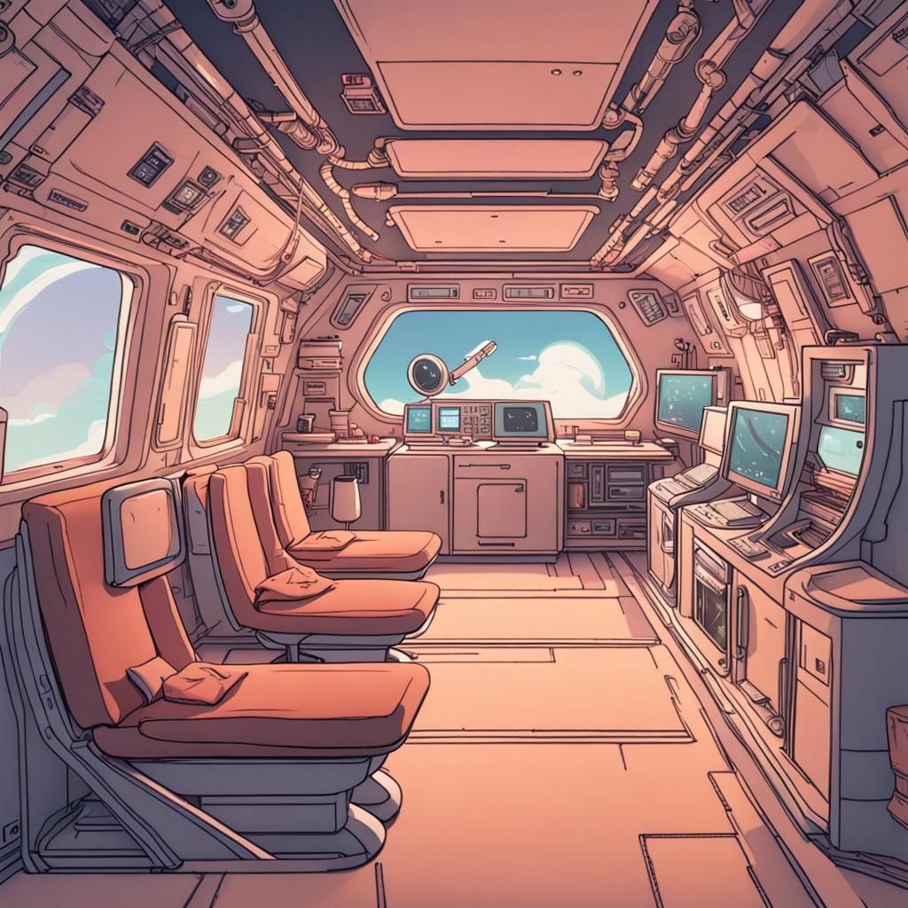 Cozy High-Tech Sci-Fi Spaceship Interior