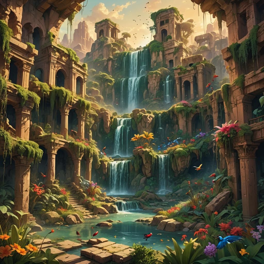 Mystical Desert Oasis Reclaimed: Epic Fantasy Art