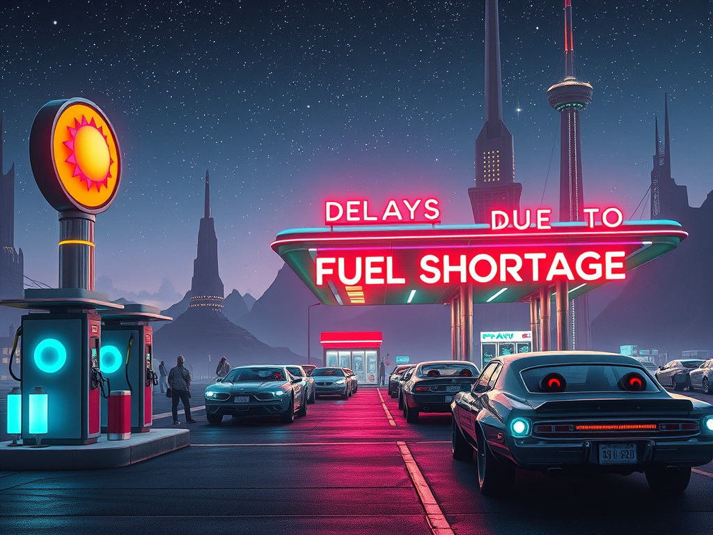 Alien Gas Station in Retro-Futuristic Style