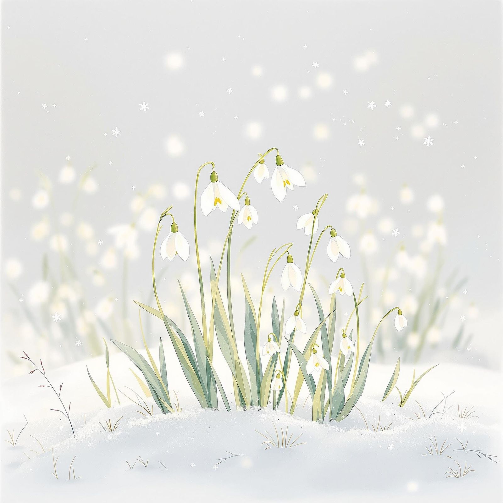 Ethereal Snowdrop Blooms in Frosty Winter Wonderland