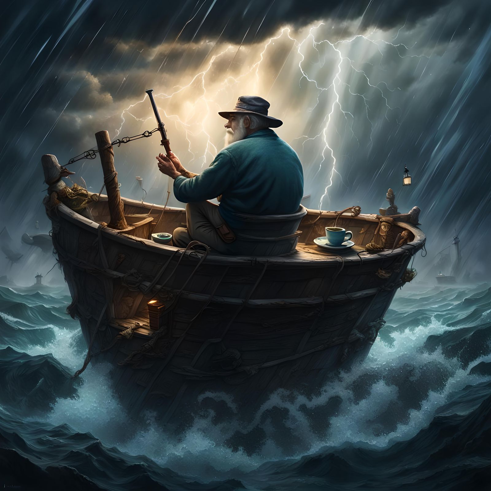 Fisherman's Stormy Tea: Detailed Matte Painting