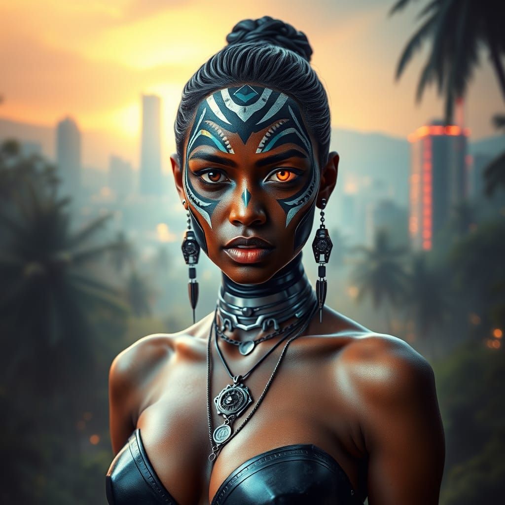 Cyberpunk Tribal Woman: Futuristic Hyperrealism