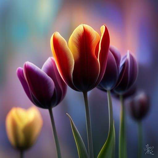 Ethereal Black Tulips in Hyperrealistic Digital Painting