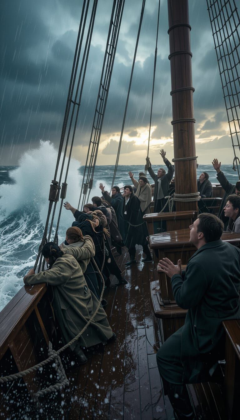 Dramatic Storm at Sea: Cinematic Ship Scene
