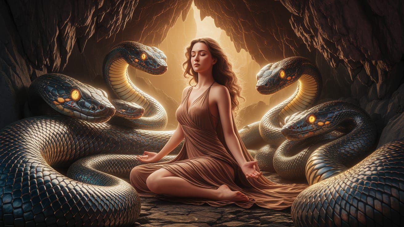 Enchanting Grotto: Woman and Serpents in Digital Art