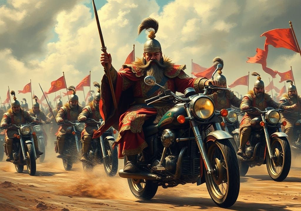 Genghis Khan Leads Motorcycle Horde