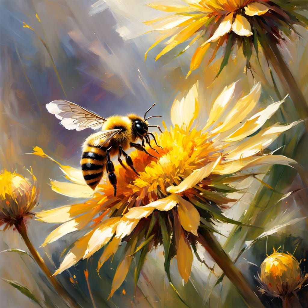 Bee Collecting Nectar in Golden Hour