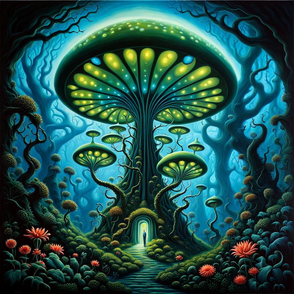 Surreal Alien Plant in Dreamlike Forest