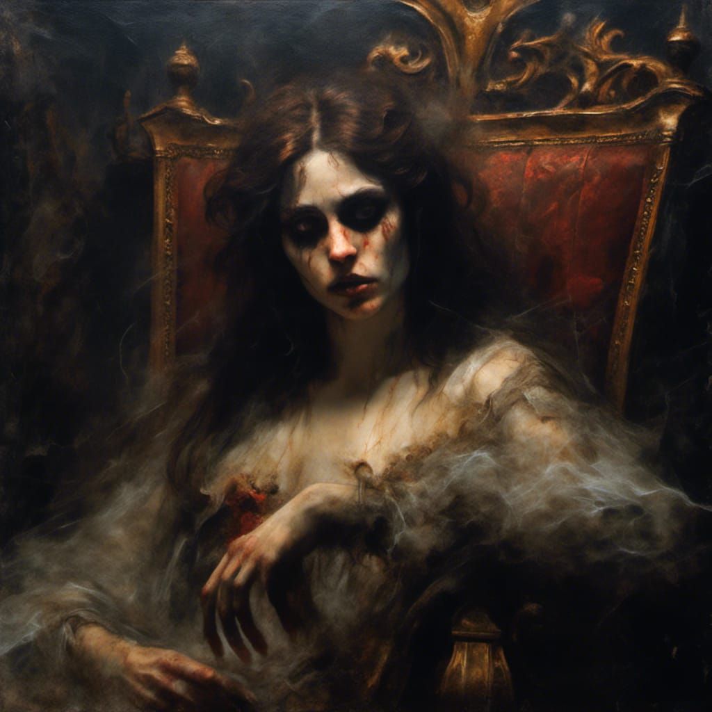 Tormented Lilith in Gothic Cathedral, Baroque Oil Painting