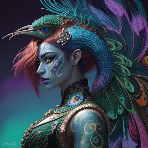 Dragon Woman in Urban Fantasy Graffiti Art