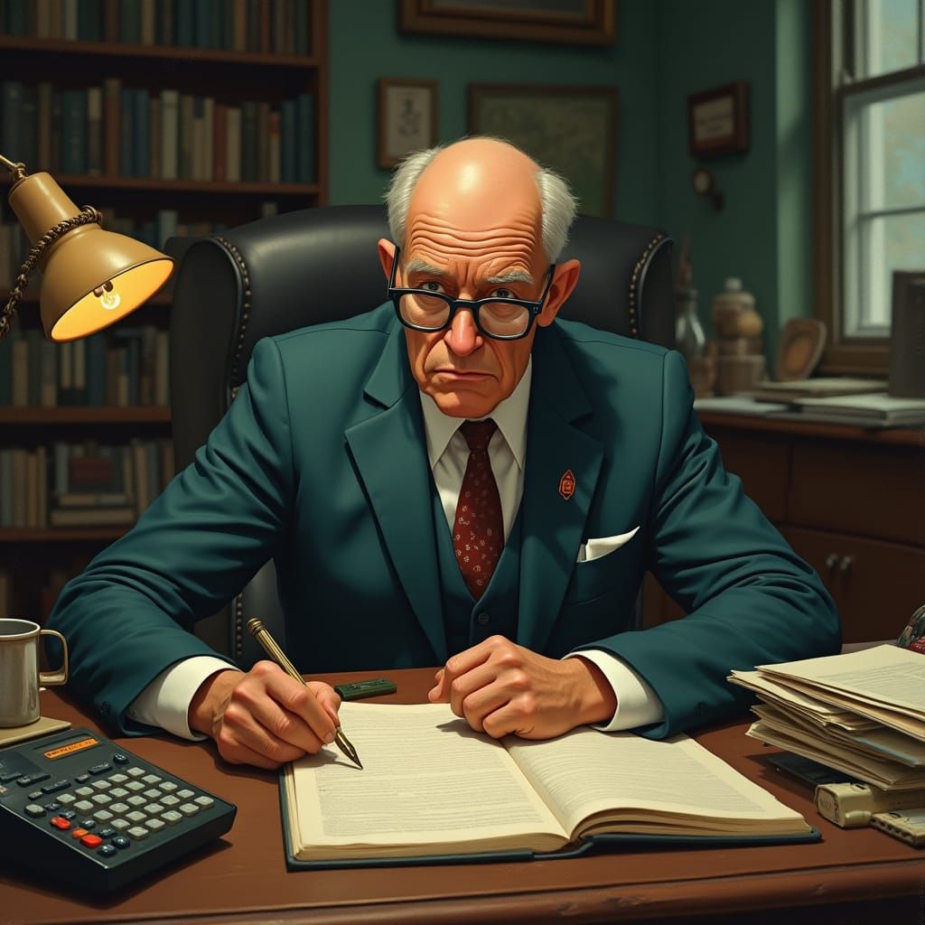 Frustrated Accountant in Rockwell Style with Vintage Flair