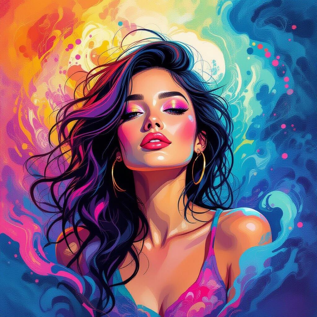 Psychedelic Woman in Swirling Colors