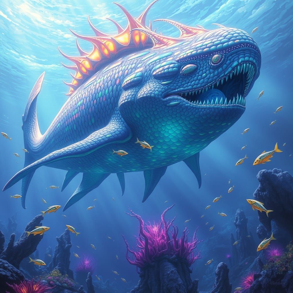 Bioluminescent Leviathan in Alien Ocean