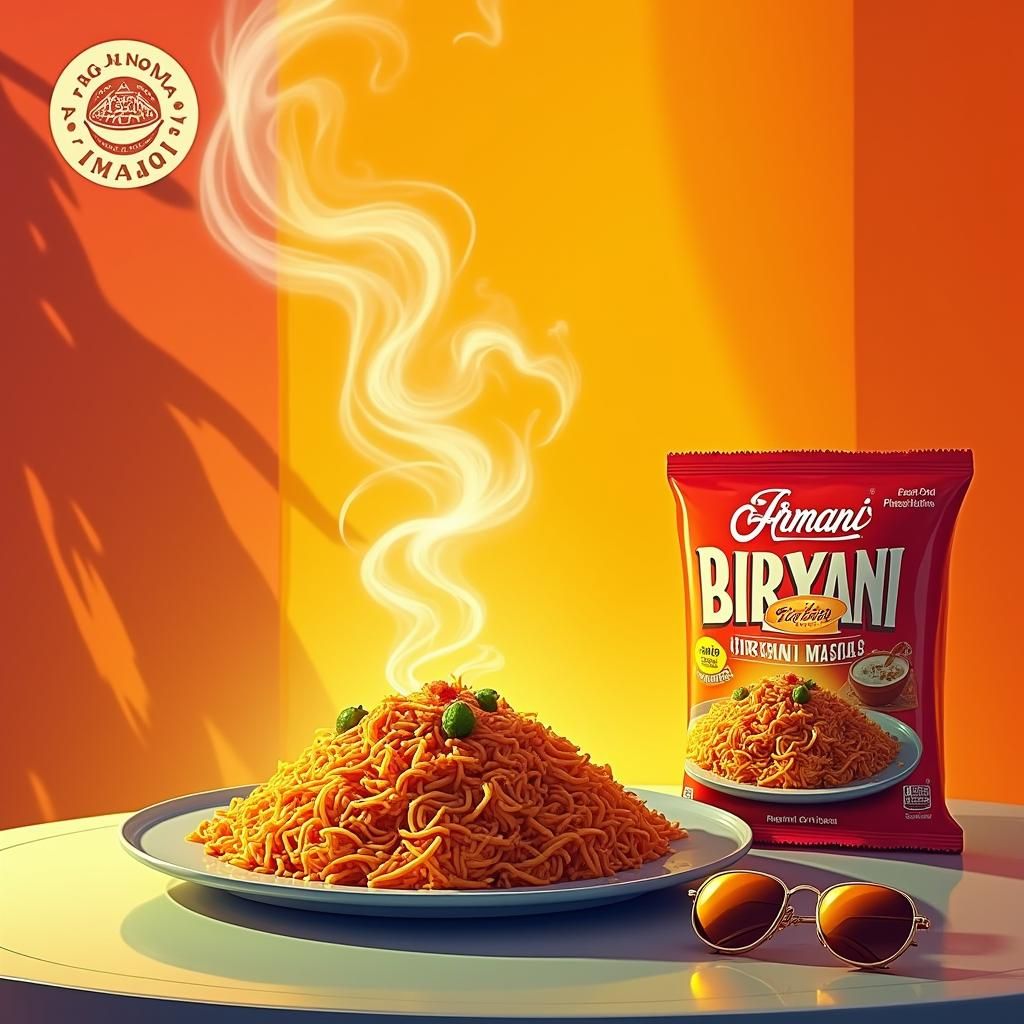 Aromatic Biryani Digital Art with Vibrant Smoke