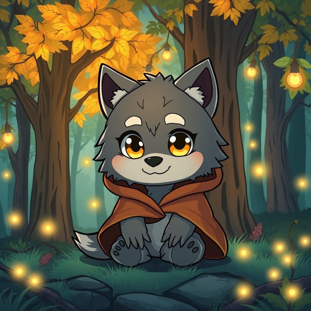 Whimsical Chibi Werewolf in a Miyazaki-Inspired Forest