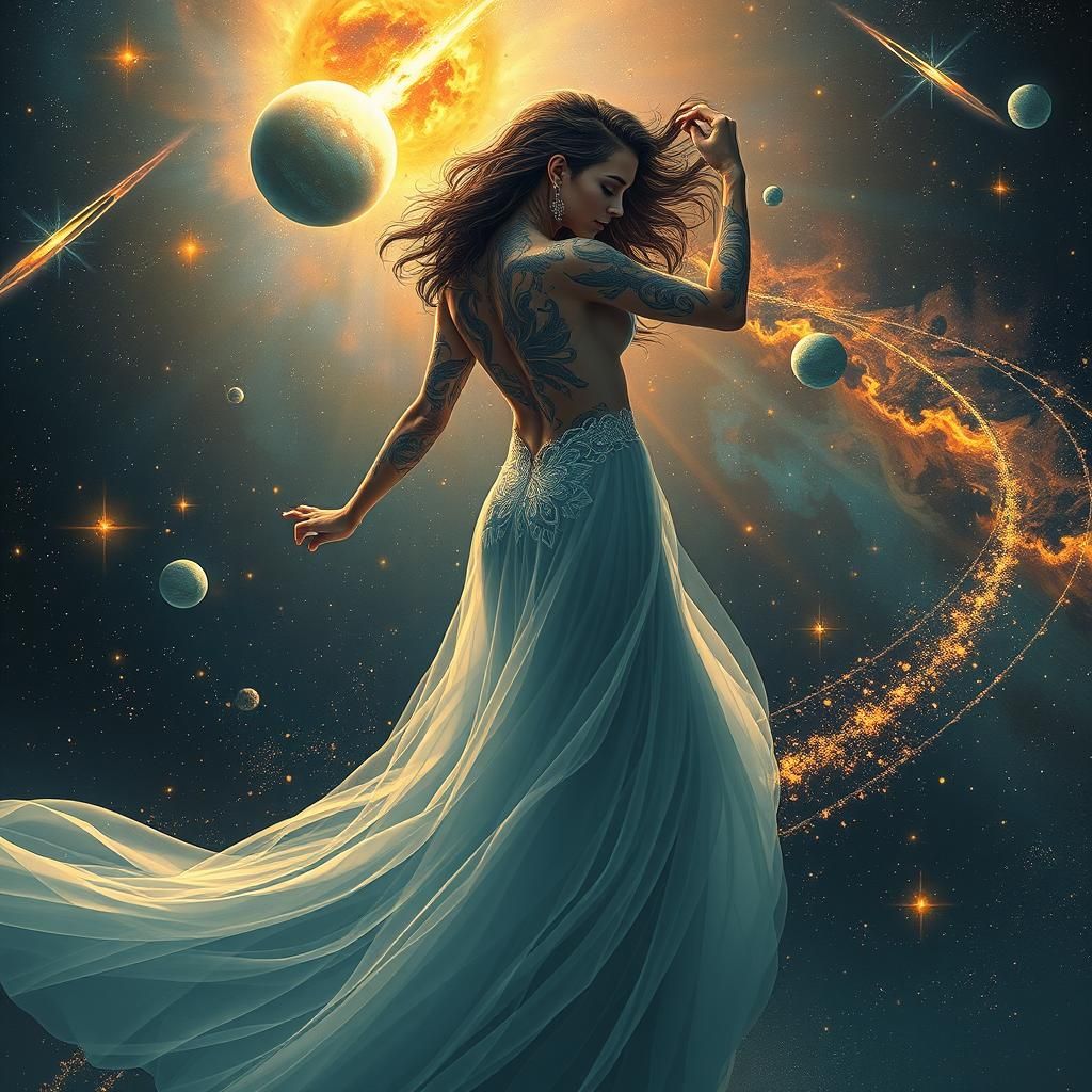 Celestial Dancer Amidst Galaxies and Nebulae