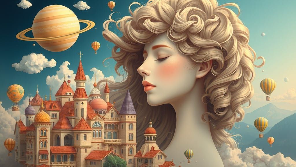 Dreamlike Cityscape on a Woman's Face in Profile