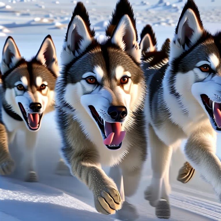 Siberian Huskies Sled Race in Digital Realism