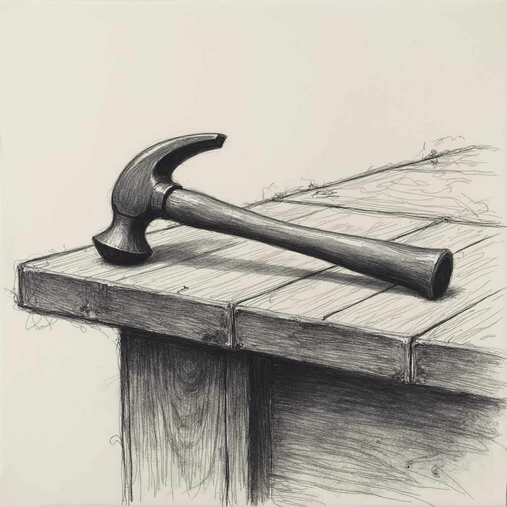 Claw Hammer: Detailed Pencil Sketch Drawing