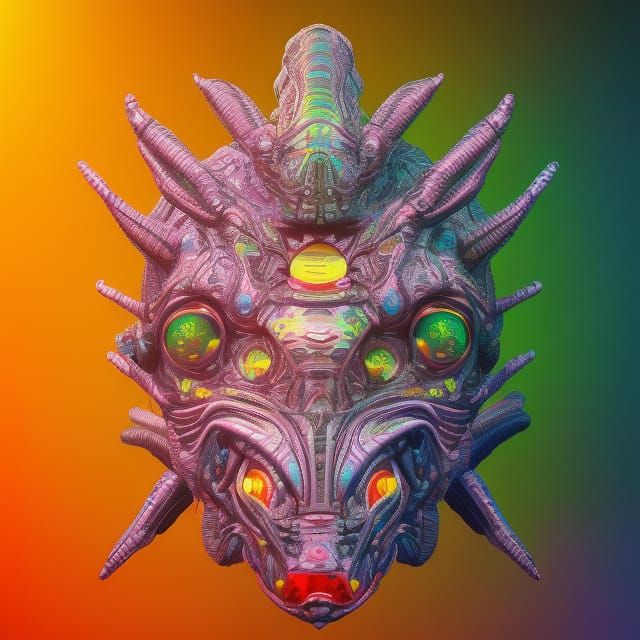 Detailed Alien Portrait in Colorful Geometric Style