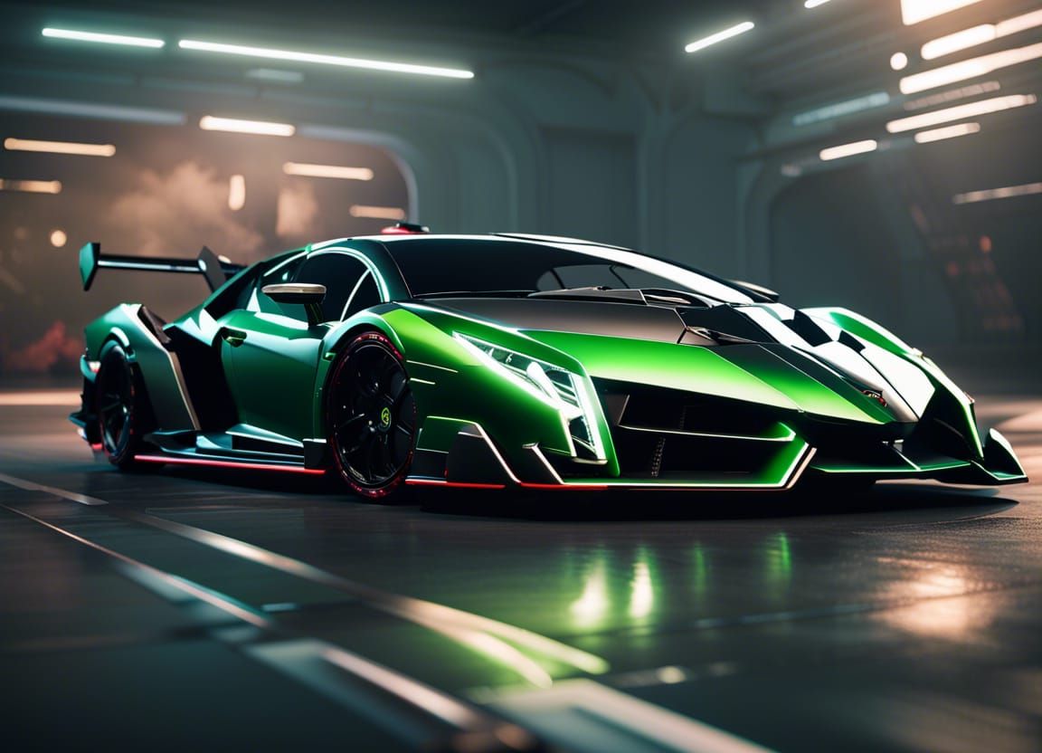 Black and Green Lamborghini Veneno in 3D