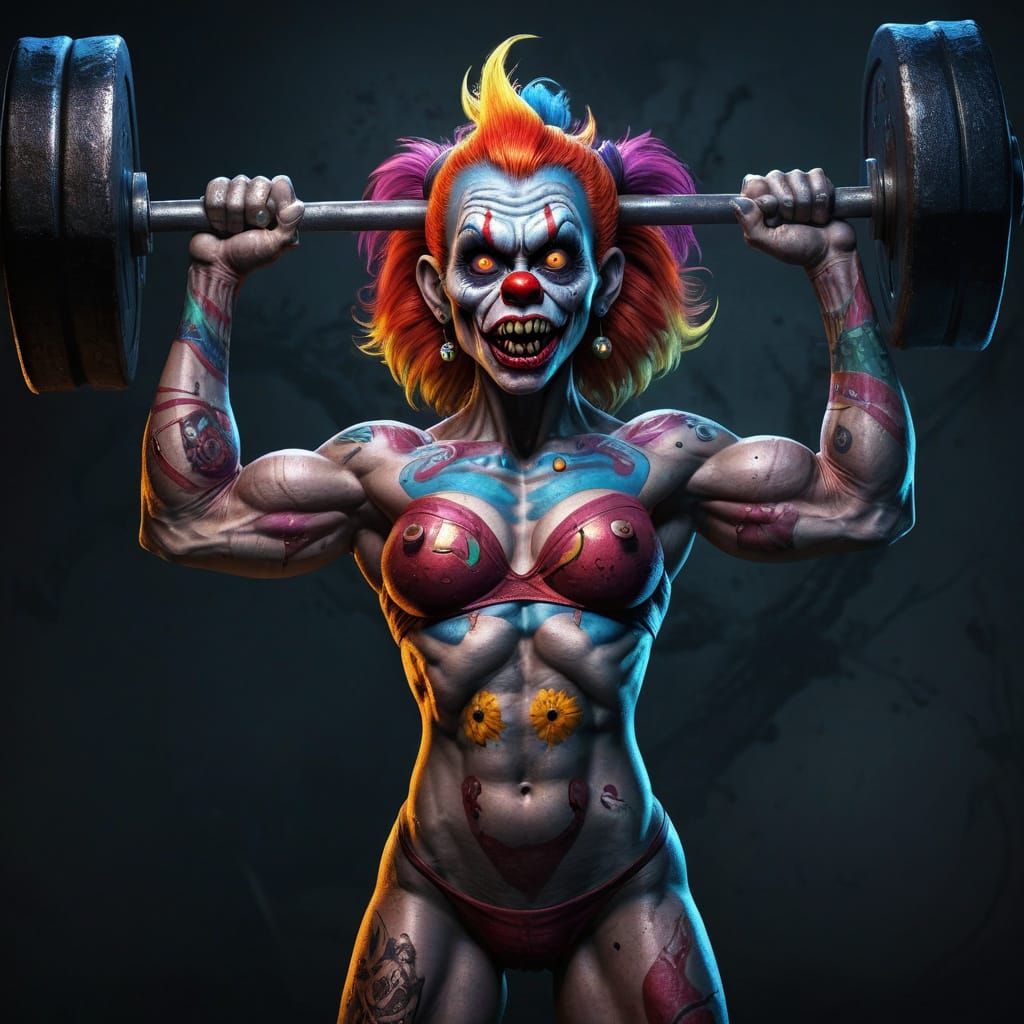 Zombie Monkey Clown Bodybuilder in Comic Book Style