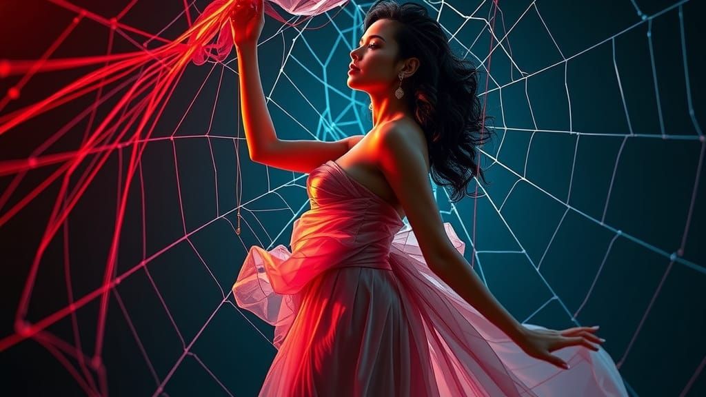 Stunning Woman Ensnared in Intricate Spider Web