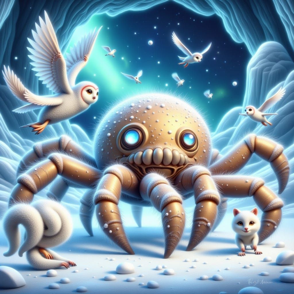 Whimsical Arctic Wonderland with Adorable Baby Spider-Octopi...