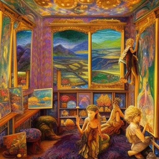 Intricate Mirrored Room in Visionary Art Style