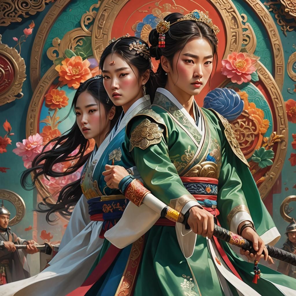 Korean Princess and Knight Practicing Taekwondo