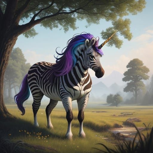 Majestic Unicorn Zebra in Vibrant Meadow