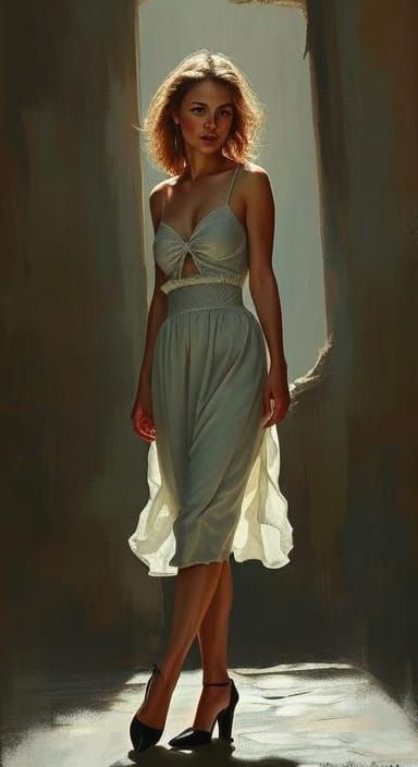 Woman in White Dress: Classical Realism Portrait
