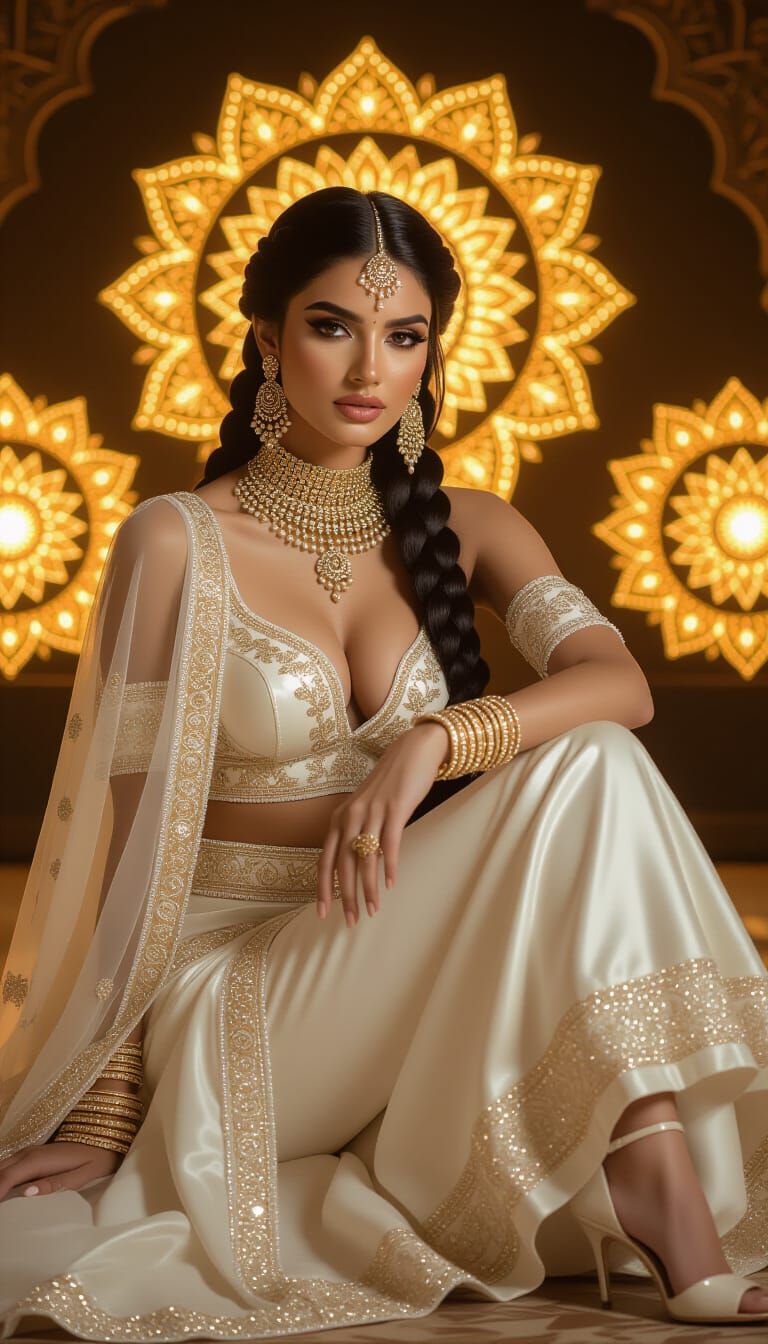 Stunning Woman with Braided Crown and Indian Jewelry