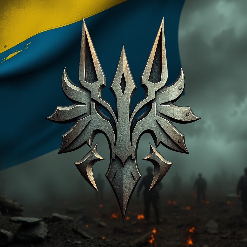 Wolfsangel Symbol Forged in Steel Against Battlefield Backdr...