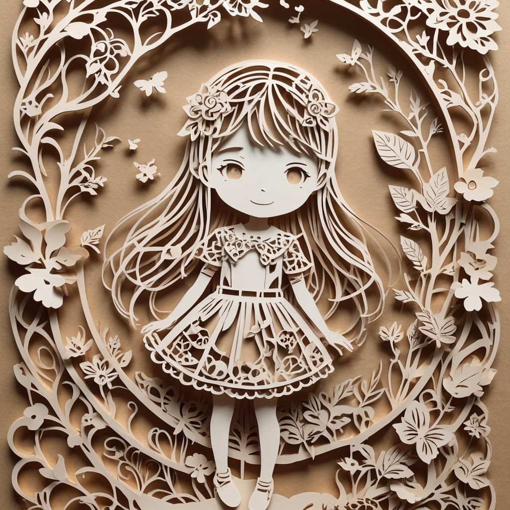Kirigami-Style Image of a Cute Girl