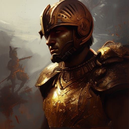 Spartan Warrior Portrait with Bold Brush Strokes