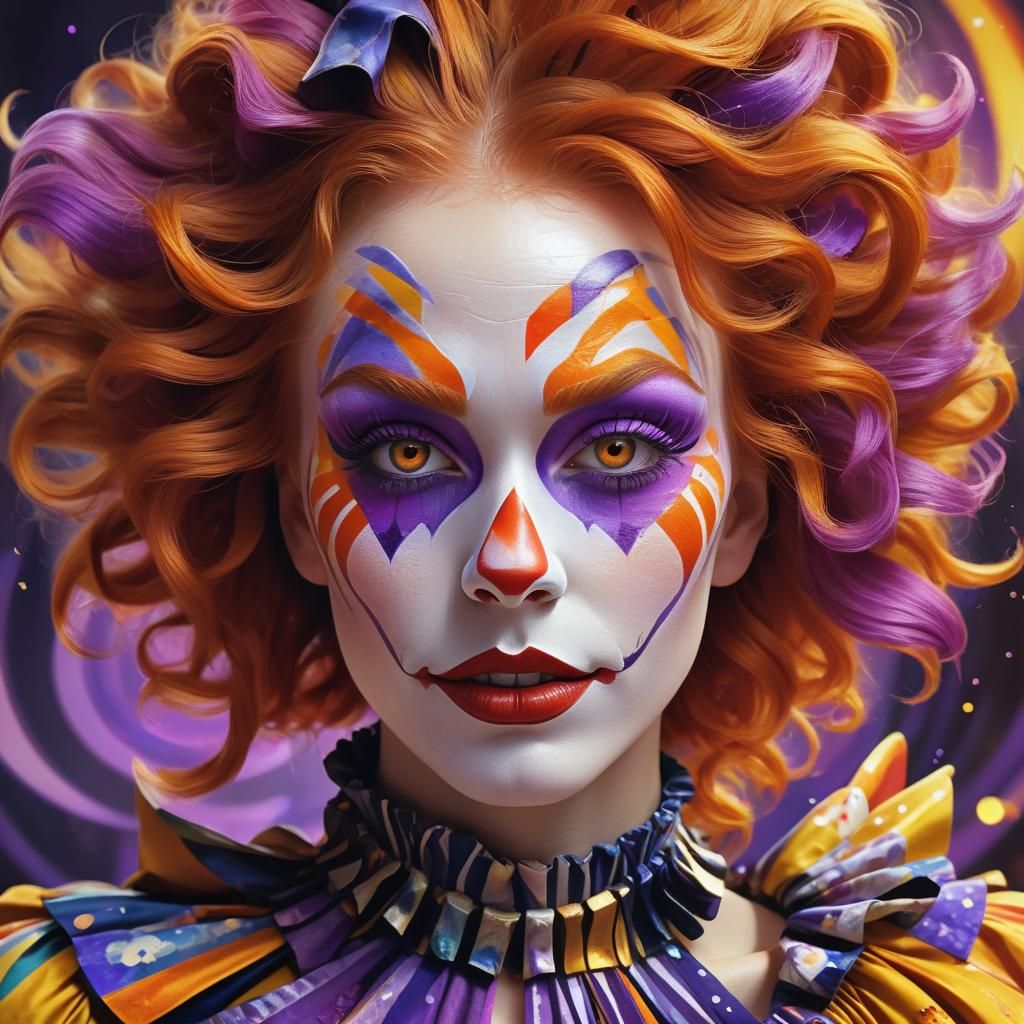 Ginger-Haired Woman with Clown Makeup Portrait