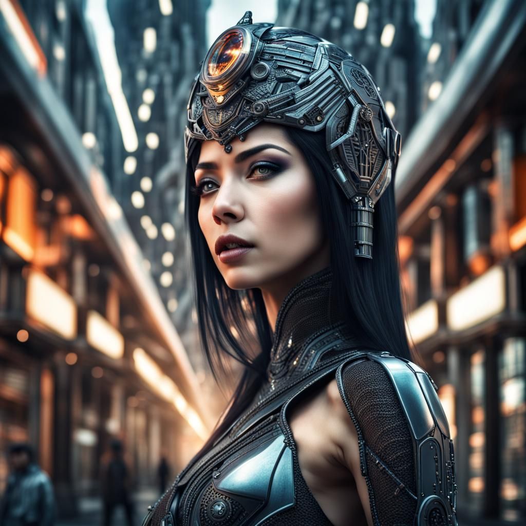 Stunning Empress in Futuristic Sci-Fi City