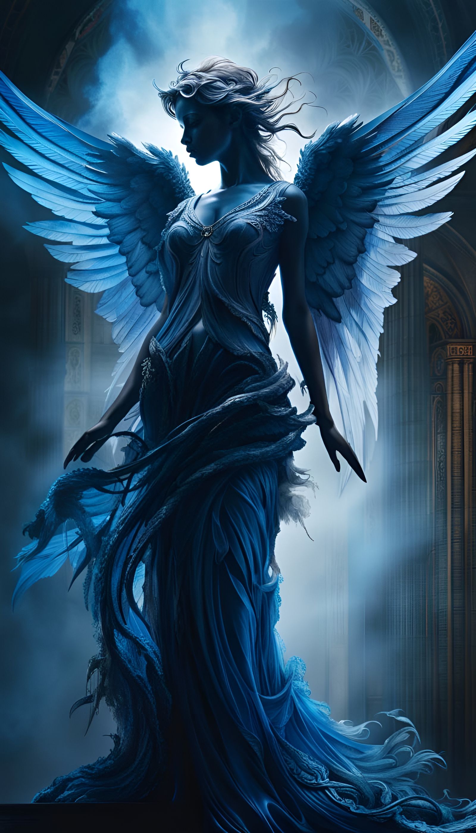 Ethereal Angel Silhouette with Intricate Details