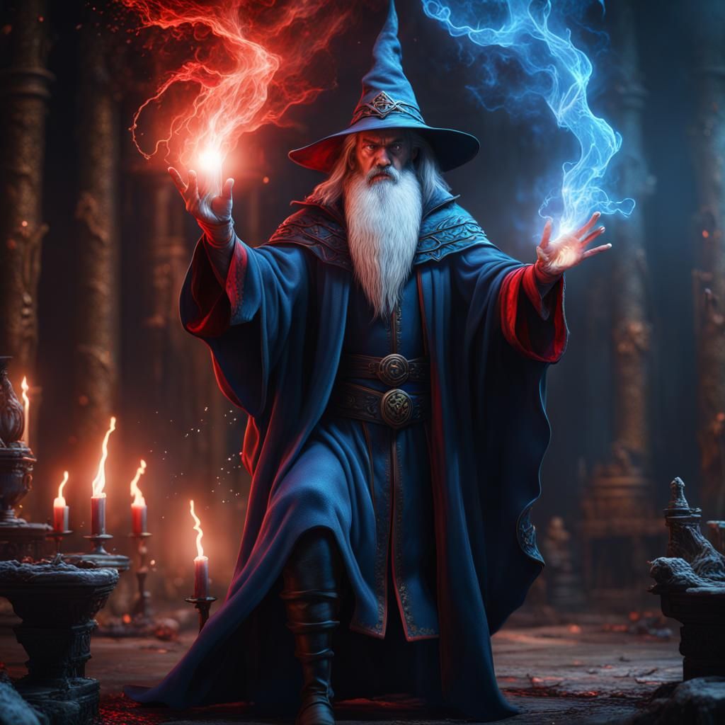 Colorful Wizard Casting Spell: Fantasy Concept Art