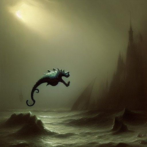 Horrific Seahorse in Dark Gothic Style