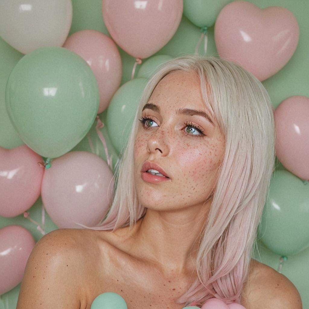 Woman with Heart Freckles in Balloon Wonderland
