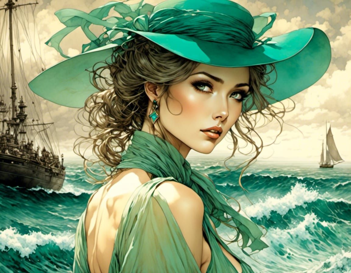 Ocean Fiancee in Sepia, Teal and Contrasted Colors