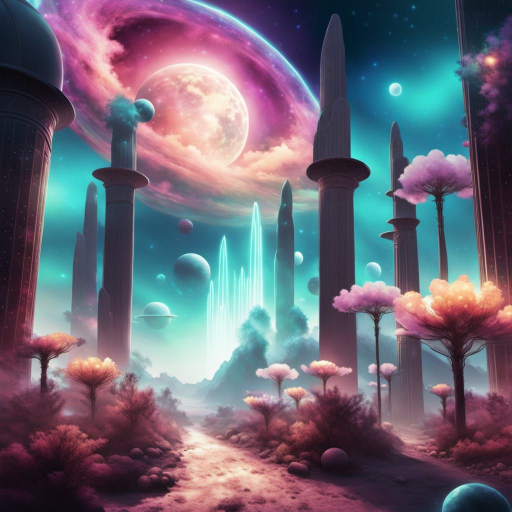 Alien Flora Amidst Cosmic Artifacts in Nebula